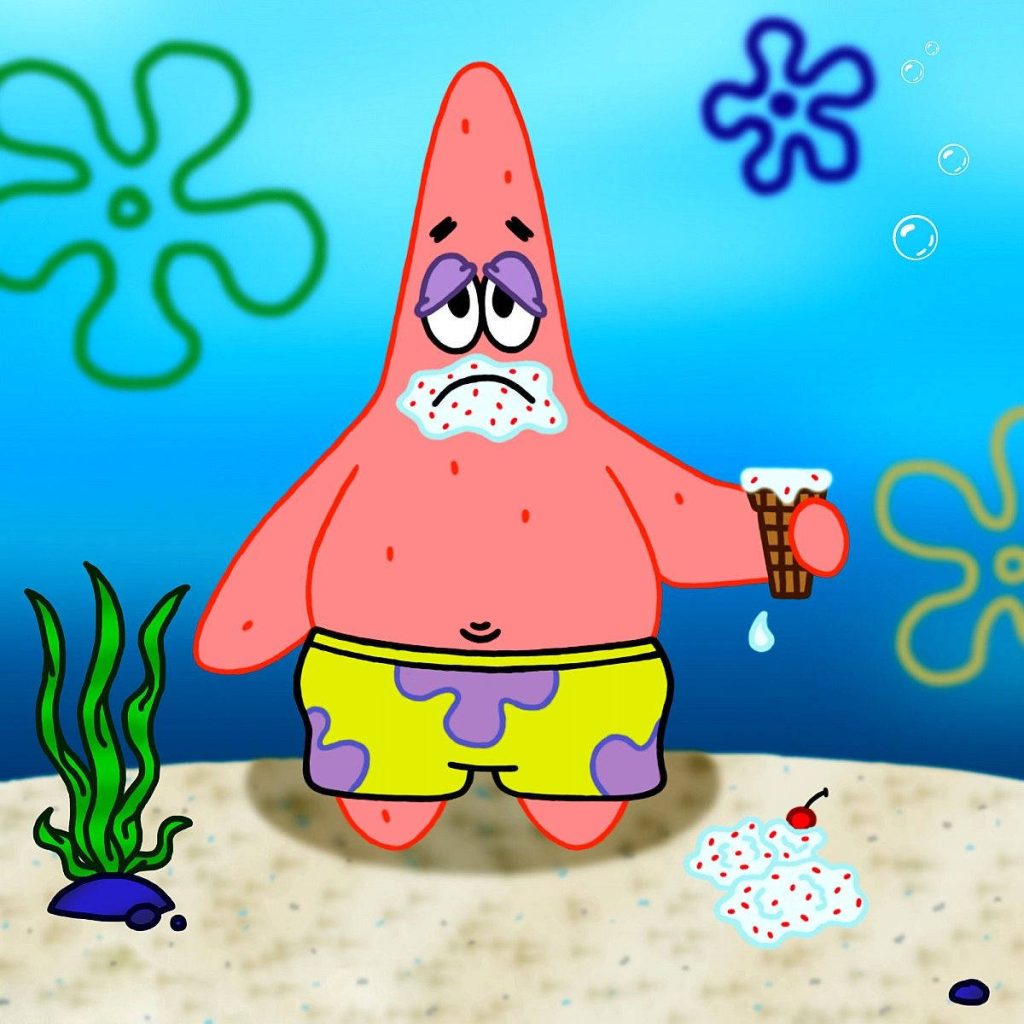 Clumsy Patrick Star sad after dropping ice cream SpongeBob SquarePants wallpaper background cartoon