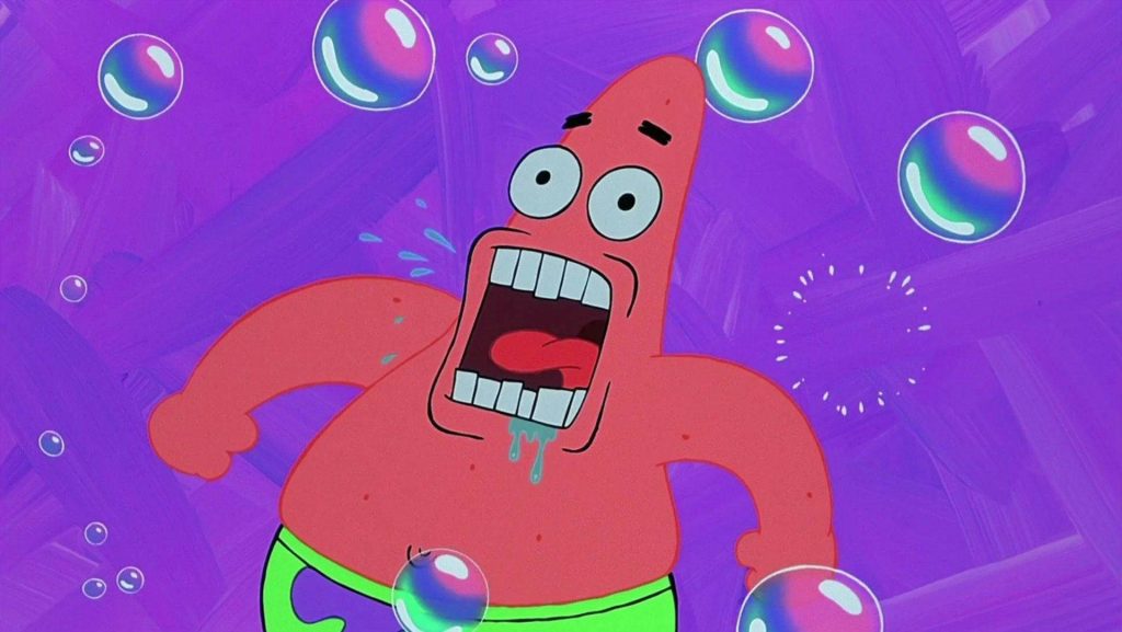 Patrick Star screaming with bubbles on a purple brushed background SpongeBob wallpaper