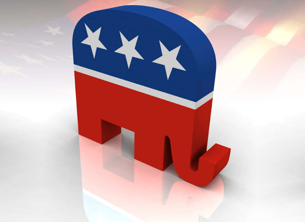 Patriotic 3D Republican Elephant with Stars and Flag Reflection Wallpaper