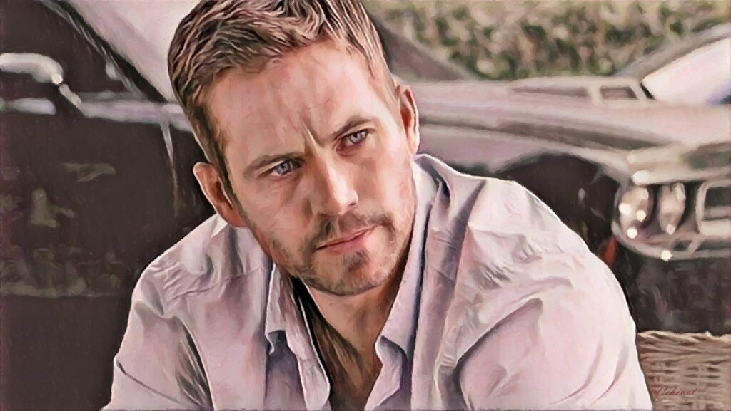 Ethereal Tribute: A Vibrant Portrait of Paul Walker as a Man of Art Wallpaper