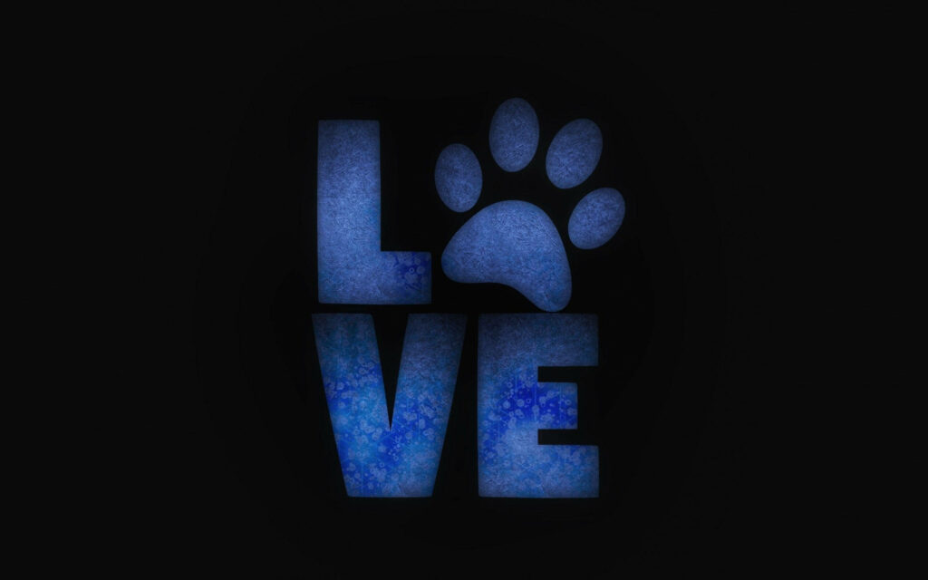 Darker Love: Exquisite Paw Print 'O' in Leather-styled Blue against Black Background Wallpaper