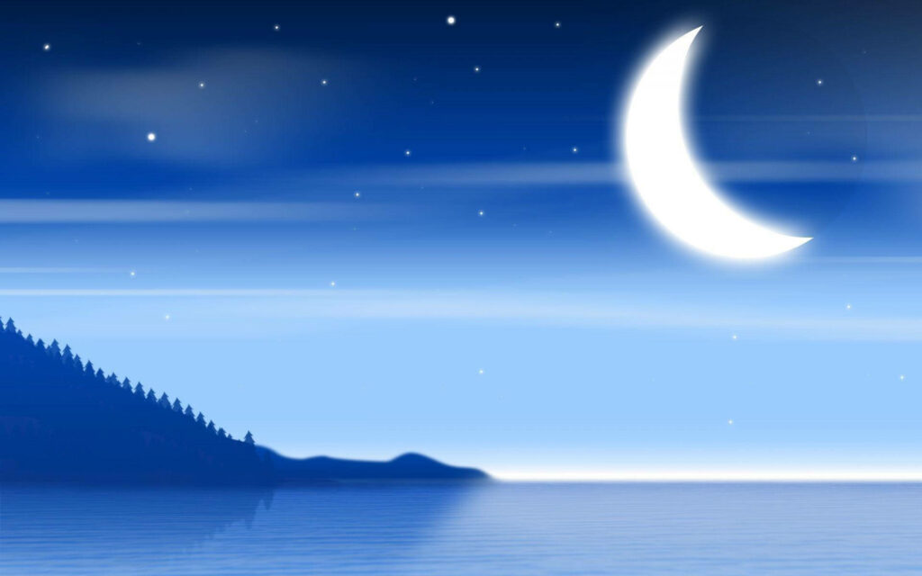 Serene Nighttime Wallpaper: Glowing Crescent Moon & Starry Sky