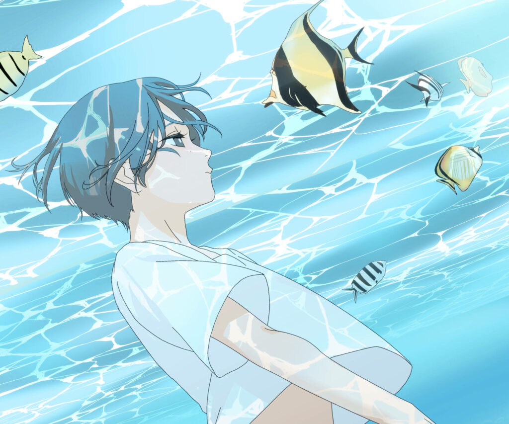 Serene Yotasuke Wallpaper: Floating in Water with Vibrant Fish & Light