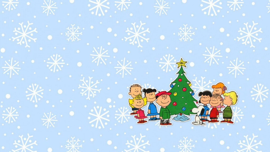 Cheerful Peanuts Christmas Wallpaper with Snowflakes & Holiday Spirit
