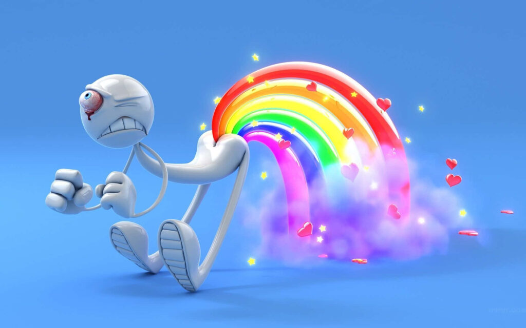 Quirky Background: Rainbow Poop Man with Eerie Eye Pops Wallpaper