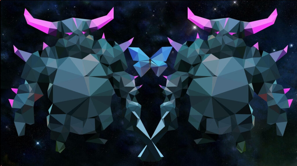 Polygonal Pekka Clash of Clans wallpaper with vibrant colors on cosmic geometric background