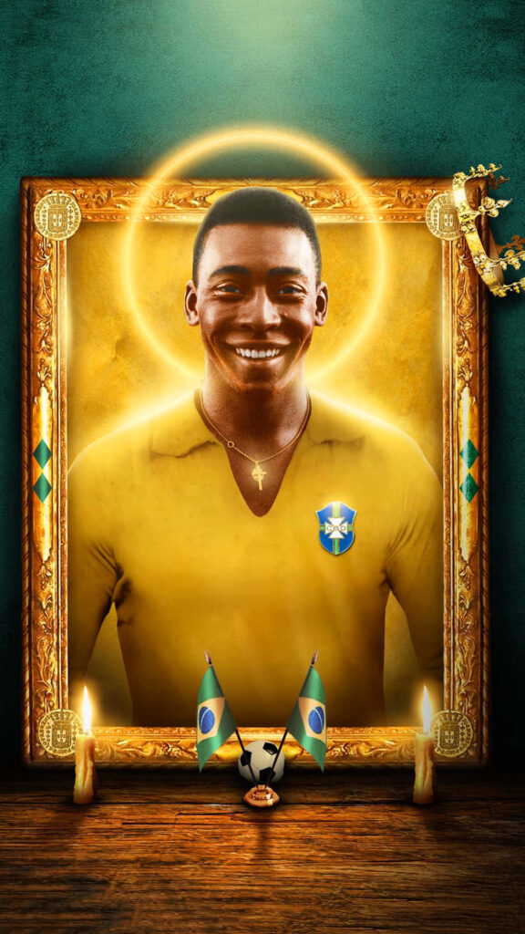 Iconic Pelé Wallpaper: Golden Halo Portrait Celebrating Football Greatness