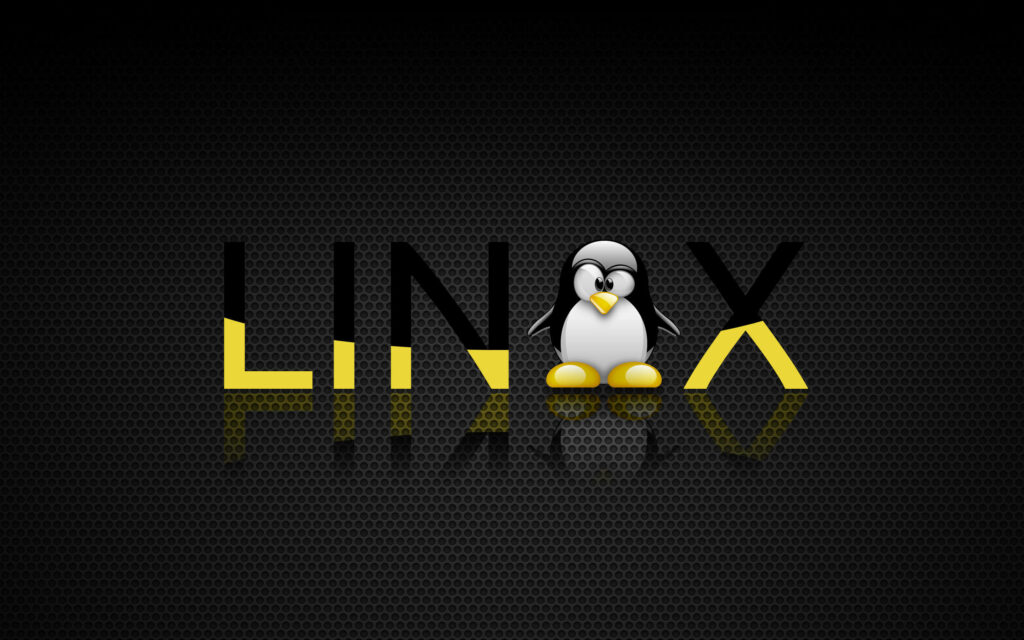 Penguin Power: A Vibrant Fusion of Yellow and Black Energize this Cute Linux Logo Wallpaper