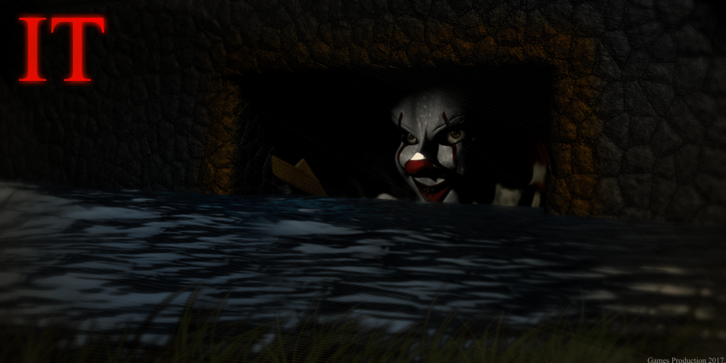 Pennywise the Clown emerges from dark storm drain in menacing horror It movie wallpaper