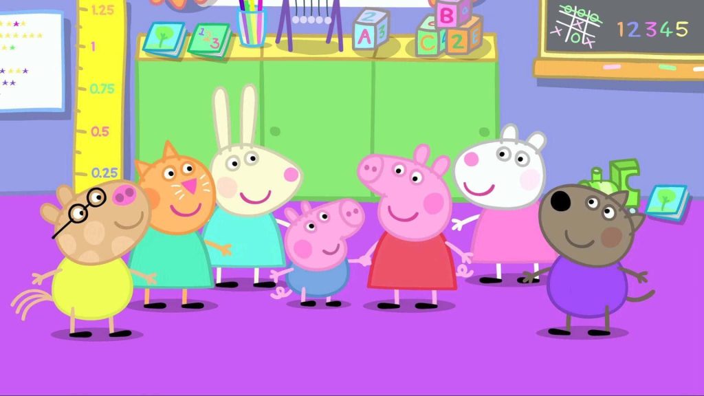 Peppa Pig classroom wallpaper with Peppa George and friends Pedro Pony Candy Cat Rebecca Rabbit