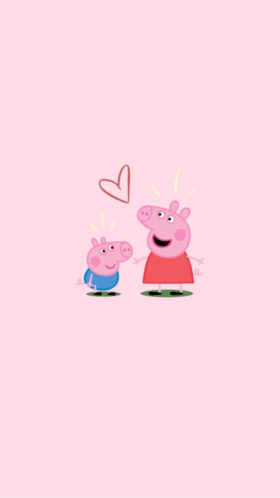 Peppa Pig & George Sibling Love Wallpaper for iPhone - Soft Pink