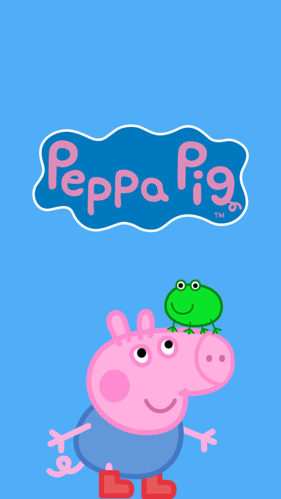 Sibling Fun: Peppa Pig and George Engage in Playtime with Mr. Frog Phone Wallpaper