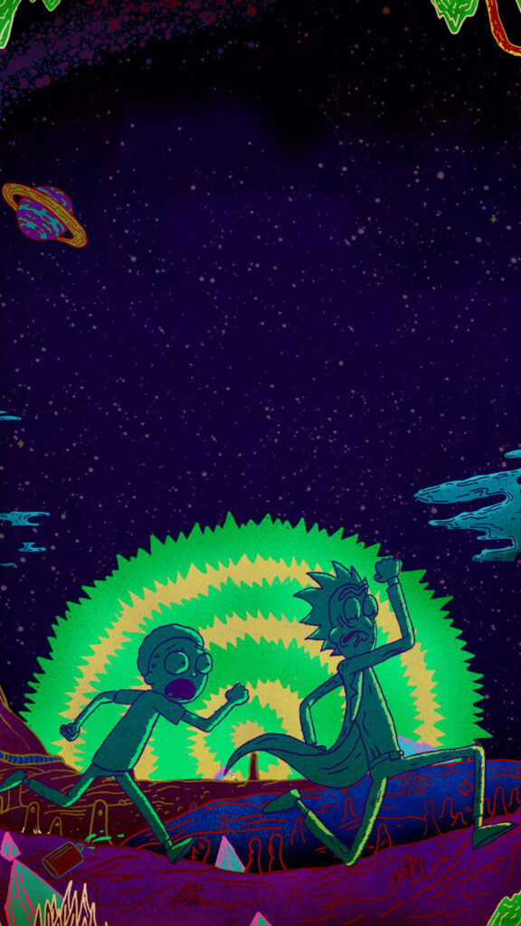 Boundless Escapades: Rick and Morty's Perilous Journey through an Enigmatic Alien Realm Wallpaper