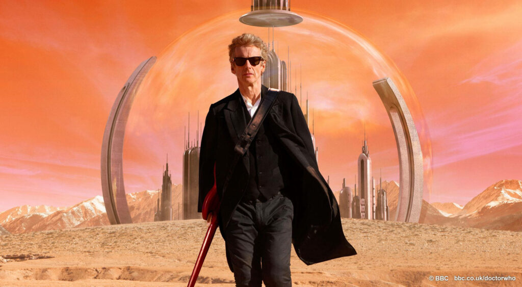 Peter Capaldi as Doctor Who: Bold Wallpaper with Futuristic Cityscape