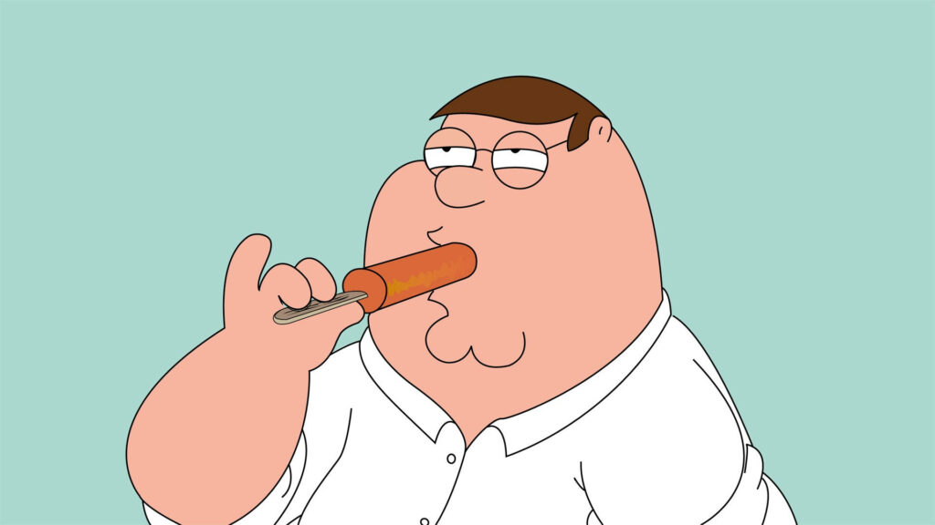 Peter Griffin from Family Guy enjoys a colorful popsicle in a fun cartoon wallpaper background