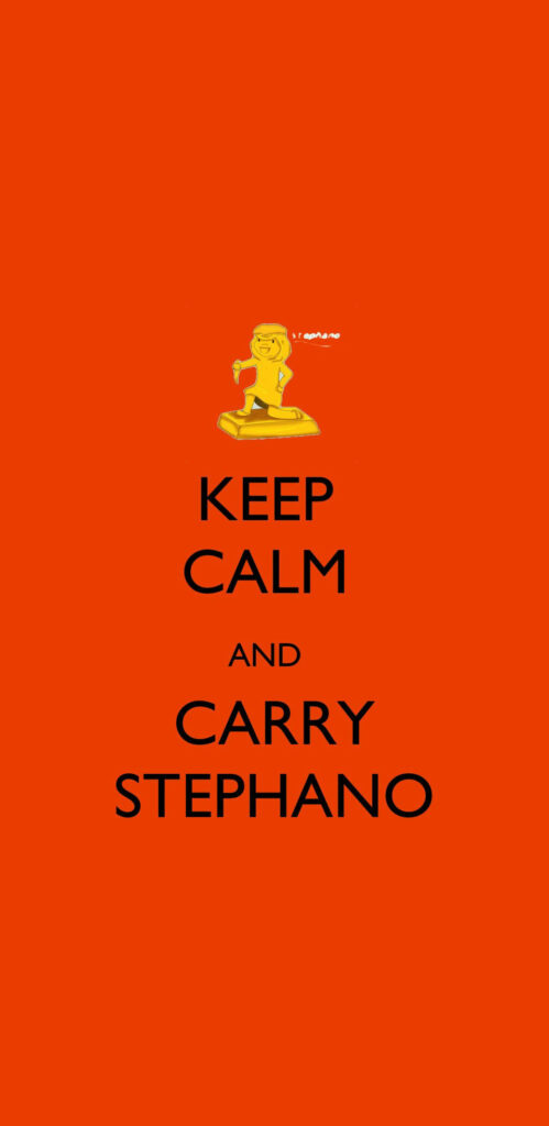 PewDiePie wallpaper with red background gold Stephano figure and Keep Calm Carry Stephano phrase