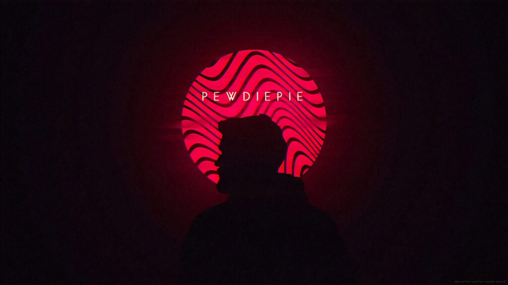 Silhouette of Pewdiepie with glowing red patterned circle modern YouTuber wallpaper background