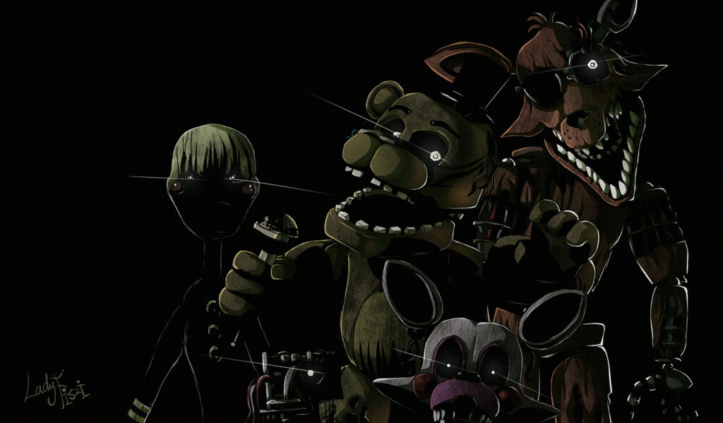 Five Nights at Freddy's 3 dark wallpaper with withered Phantom animatronics glowing eyes eerie background