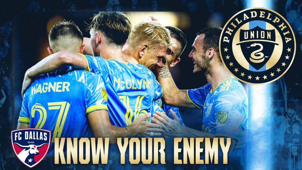 Philadelphia Union players Kai Wagner Jack McGlynn celebrate with FC Dallas crests stadium background Wallpaper