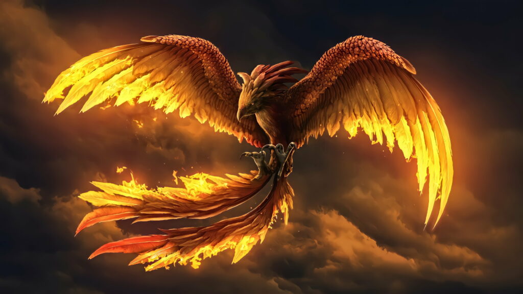 Rising from the Flames: Majestic Phoenix Bird in a Fantastical 4K Wallpaper