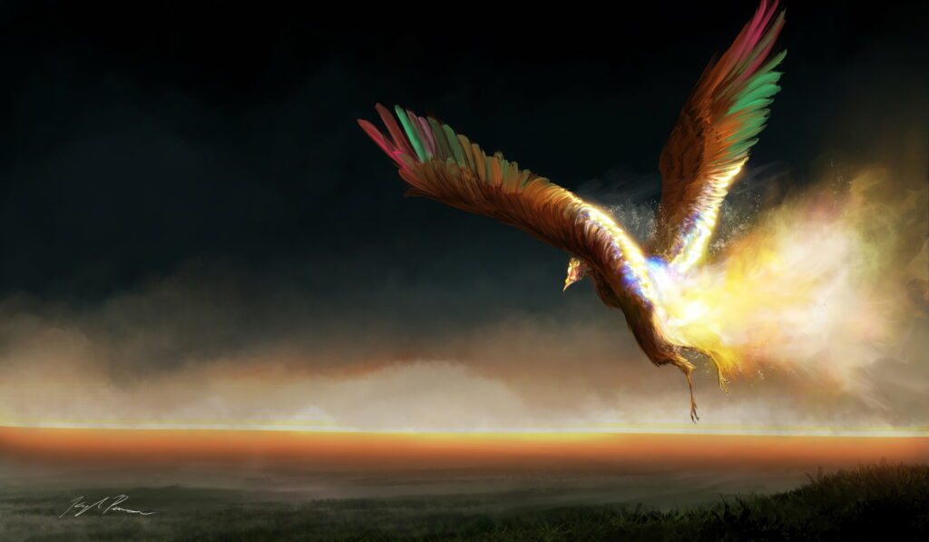 Majestic Mythical Flames: A Stunning 4K Wallpaper Featuring a Luminous Phoenix Bird