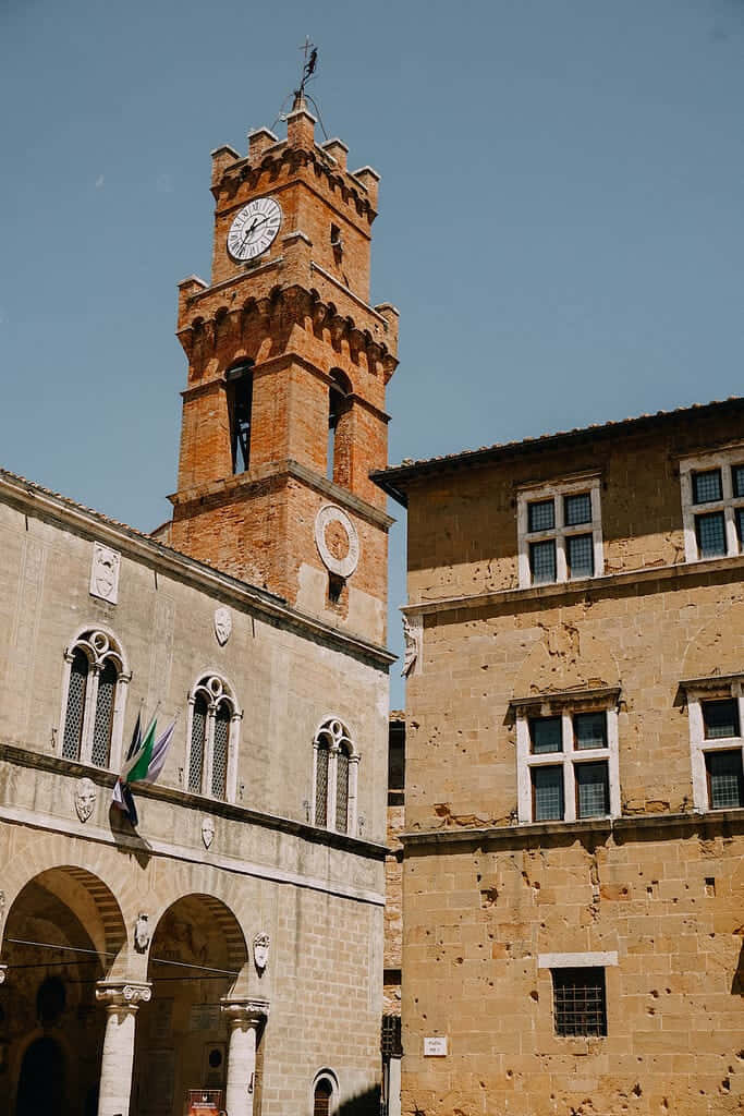 Historic Palazzo Comunale Clock Tower Wallpaper - Pienza, Italy