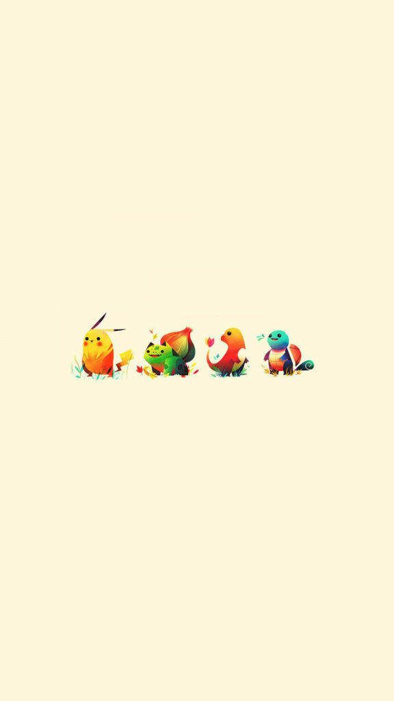 Chibi Pokemon Pals: Adorable Android Wallpaper features Pikachu, Bulbasaur, Charmander, and Squirtle on a Beige Background!