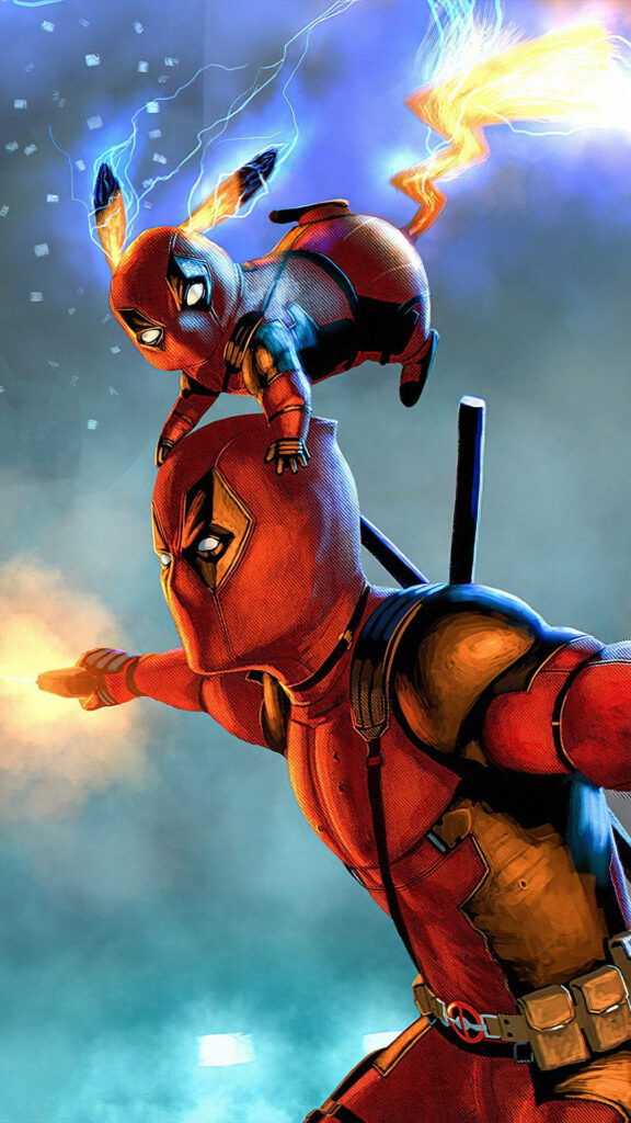 Deadpool Posing as Pikachu in Stunning HD, with Iconic Blue Sparkles Wallpaper
