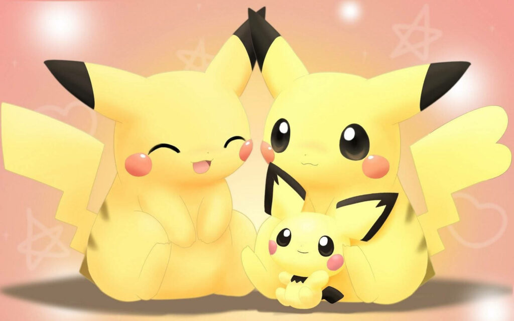 Adorable Pokemon Portrait: Pikachu Family Reunited with Playful Pichu - Delightful Pokemon Backdrop Picture Wallpaper
