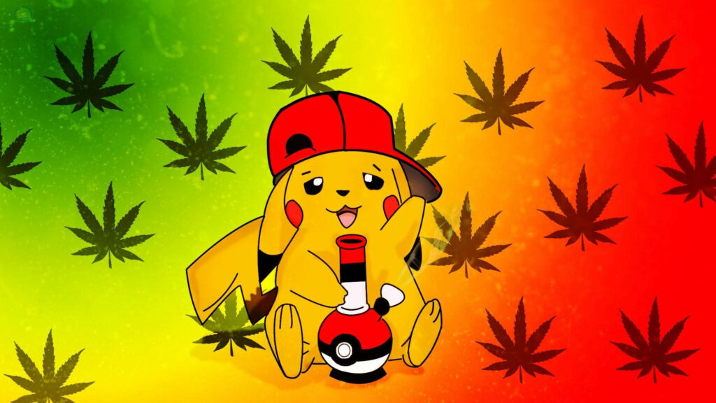 Pikachu Embracing a Cannabis-Inspired Vibe in a Chill Background Wallpaper