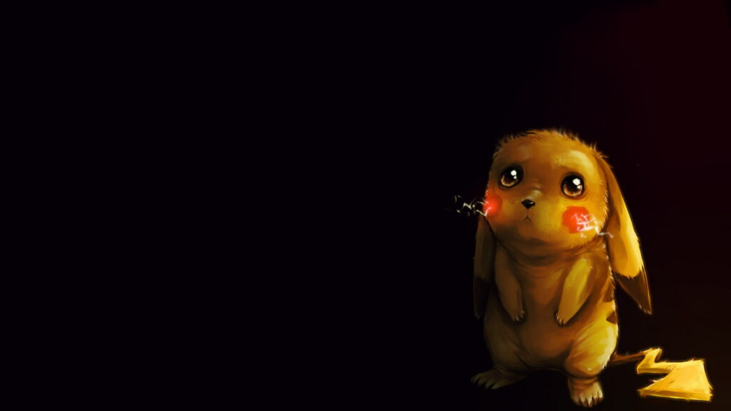 Pikachu digital illustration with glowing red cheeks and lightning tail on black background wallpaper