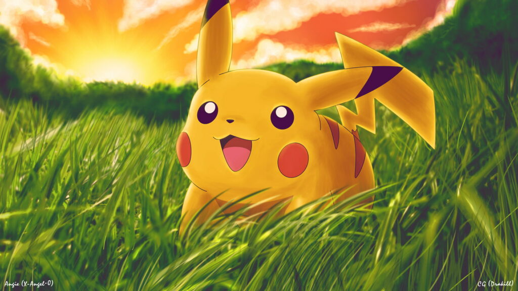 Pikachu in the Grass: A HD Wallpaper of the Beloved Pokemon Character in Cartoon Comic Style