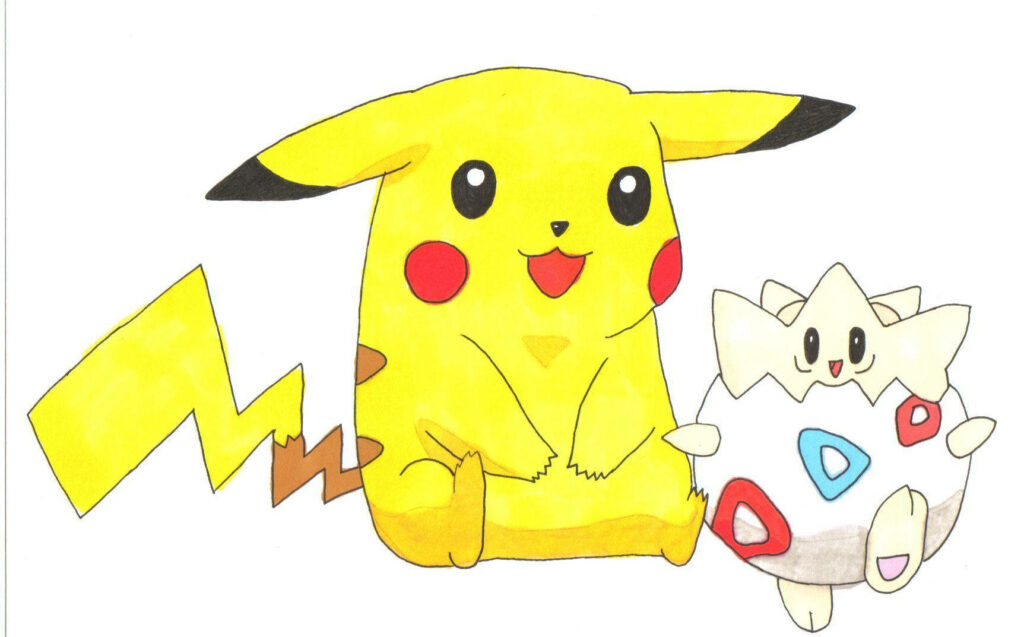 Pikachu and Togepi: Adorable Pokémon Duo Gracing a Stylish White Backdrop Wallpaper