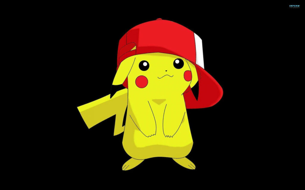 Stylish Pikachu: A Minimalist Cool Pokemon Poses with a Red Hat on a Sleek Black Background Wallpaper