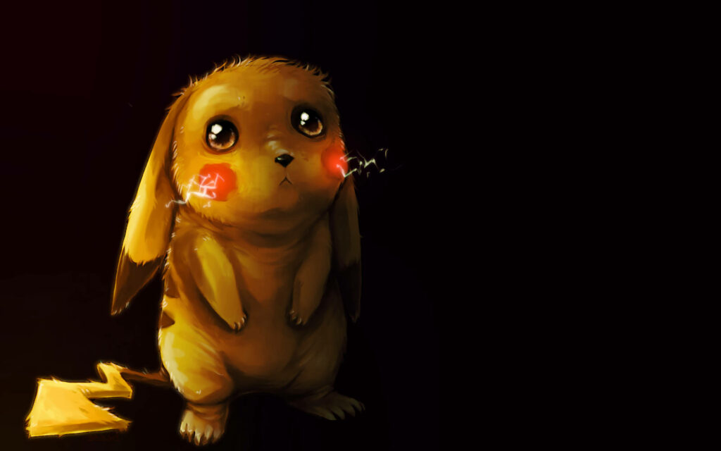 Pikachu's Melancholic Moment: A Captivating Portrait Amidst a Mood-Settling Obsidian Canvas Wallpaper