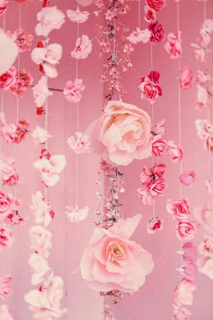 Romantic Pink Aesthetic Wallpaper with Hanging Flowers & Roses
