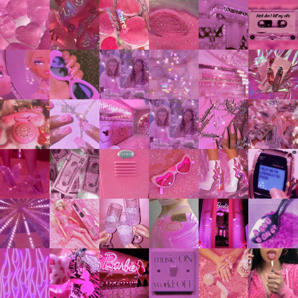 Girly Pink Cyber Y2K Aesthetic Collage: A Vibrant Wallpaper Journey