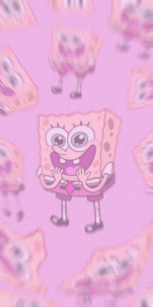 Cheerful Spongebob Gang Radiating Positivity on a Delightful Pink Background - Adorable Pink-themed Picture Wallpaper