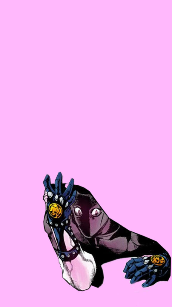 Killer Queen Spying on Jojo Phone Wallpaper with Subtle Pink Background