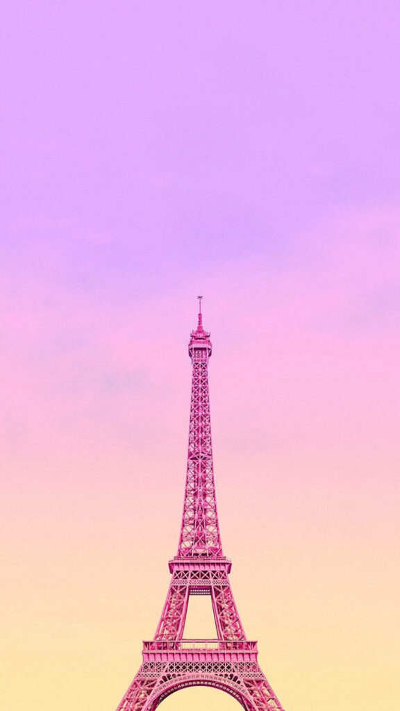 Dreamy Parisian Wallpaper: Eiffel Tower in Pink & Gradient Sky