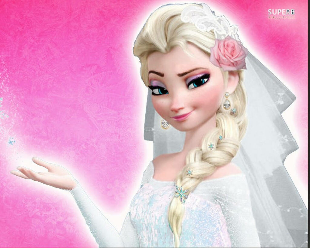 Frozen in Love: Elsa's Enchanting Bridal Transformation on a Pink Paradise Wallpaper