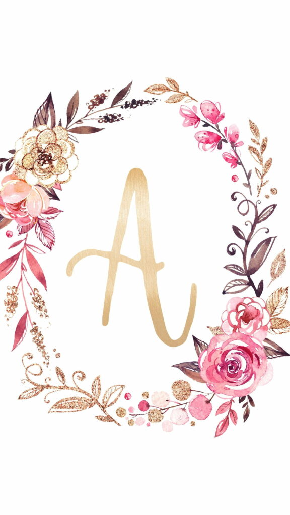 Ambrosial Harmony: Exquisite Pink Flora Embraces the Majestic Letter A – Captivating HD Phone Wallpaper