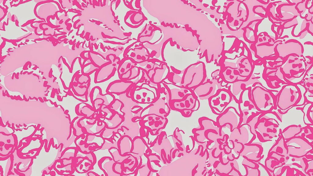 Pink wolves and bold floral patterns in artistic modern wallpaper background design