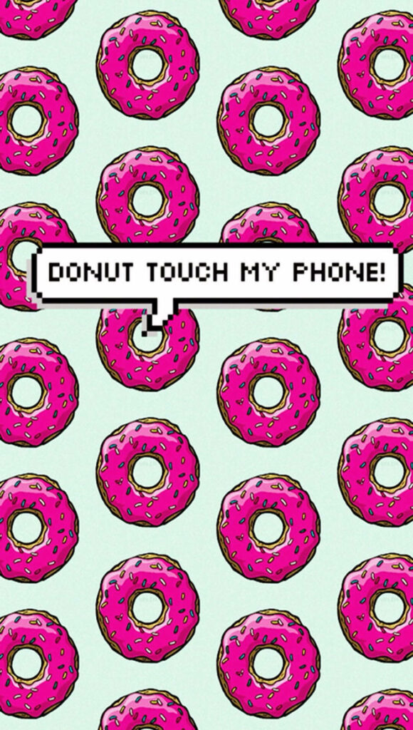 Playful pink frosted donut pattern with colorful sprinkles and pixelated speech bubble message Wallpaper