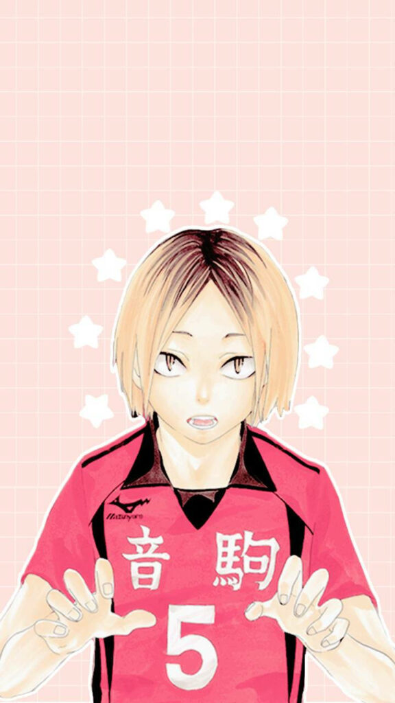Kenma, the Star-studded Hero – A Dreamy Pink Grid Background from the Haikyuu!! Manga Wallpaper