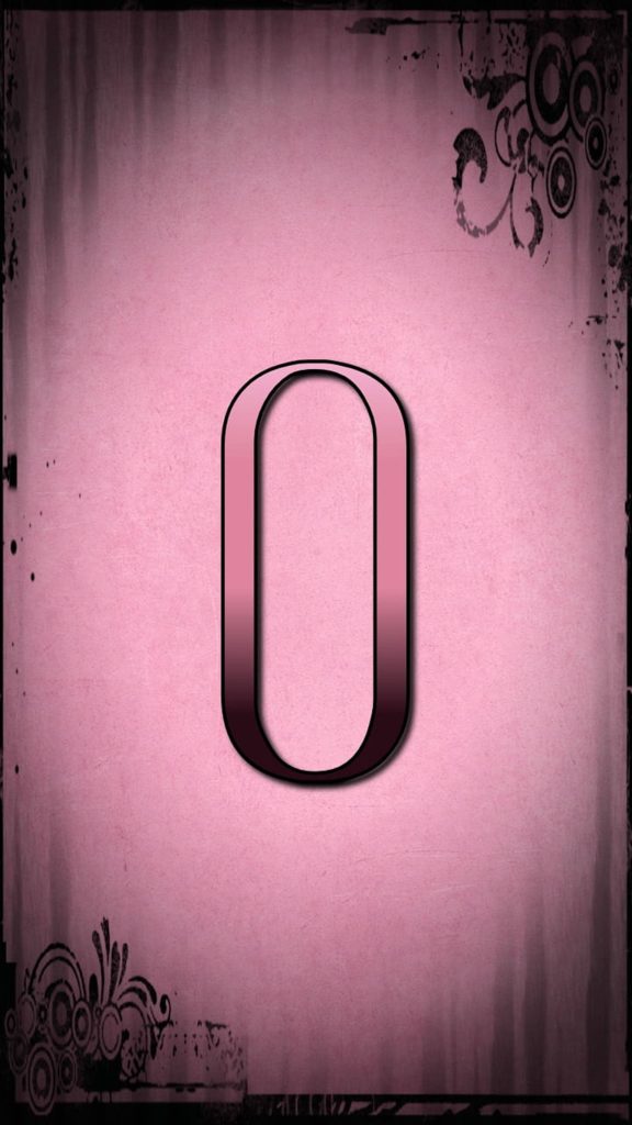 Pink grungy letter O wallpaper with ornate swirls on distressed textured background