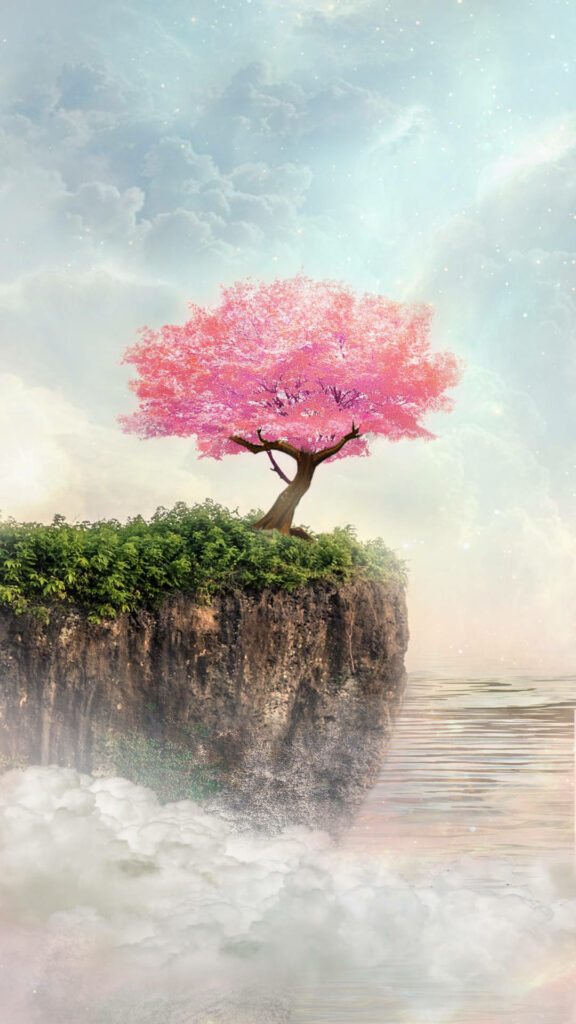 Mountain Majesty: Captivating Pink Tree Wallpaper for your HD Phone Background