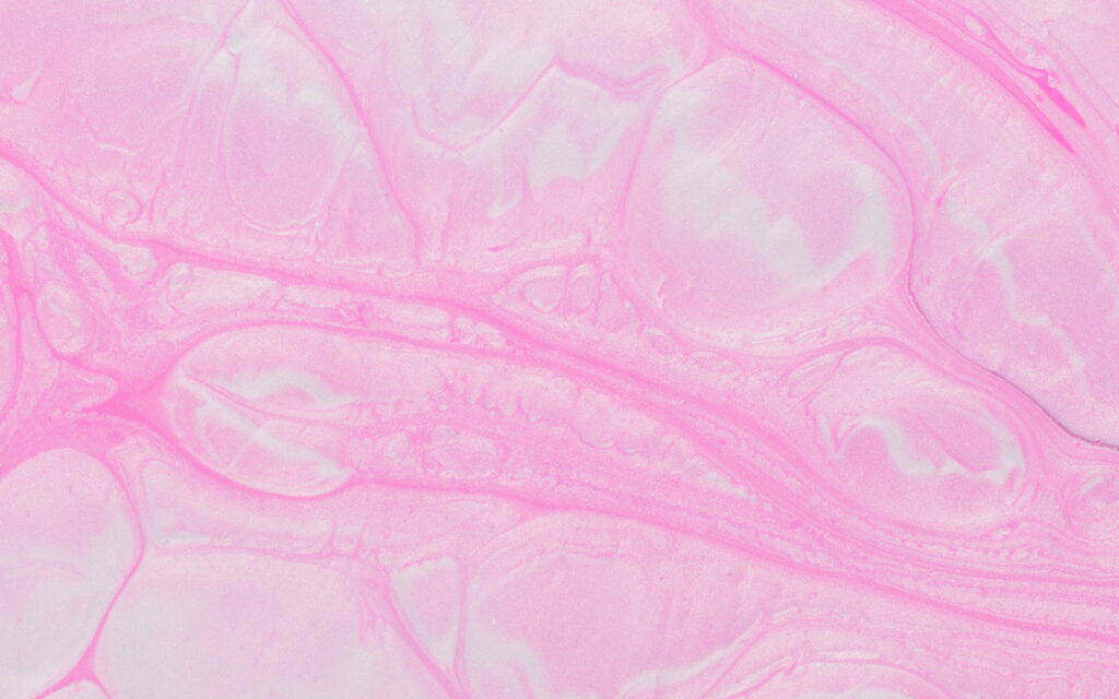 4K abstract wallpaper with vibrant pink white fluid paint swirls and smooth glossy marbled design