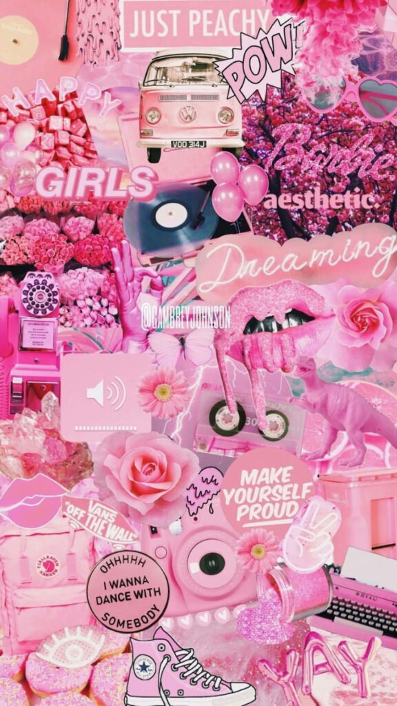 Pink Paradise: A Playful iPhone Collage of Girly Delights Wallpaper