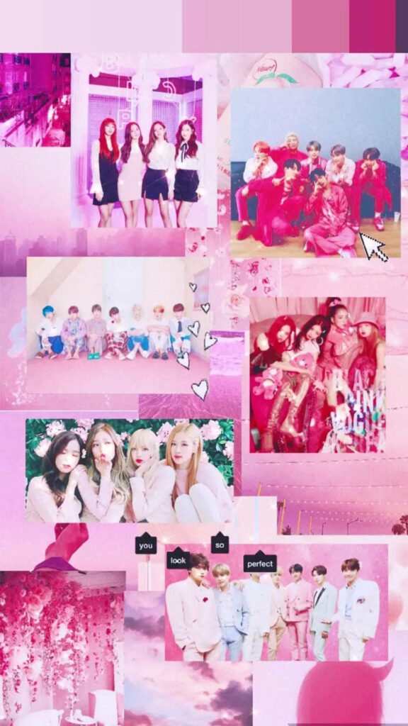 Harmony in Pink: BTS and BLACKPINK Unite in Aesthetic Collage Wallpaper